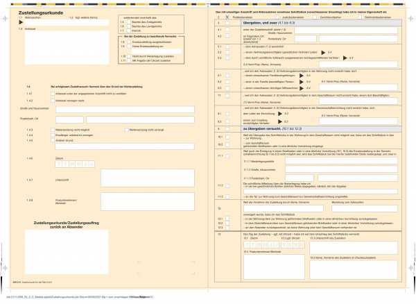 Zustellurkunde ohne Eindruck
